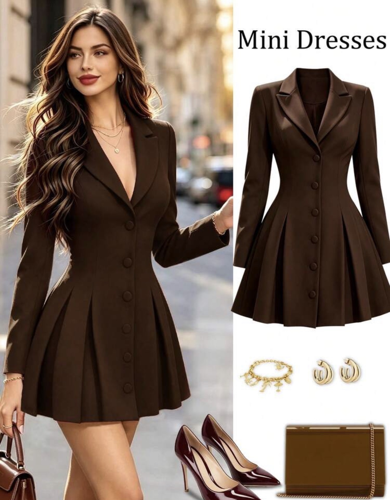 Elegante vestido blazer vintage con solapa y pliegues, falda mini de cintura alta ceñida