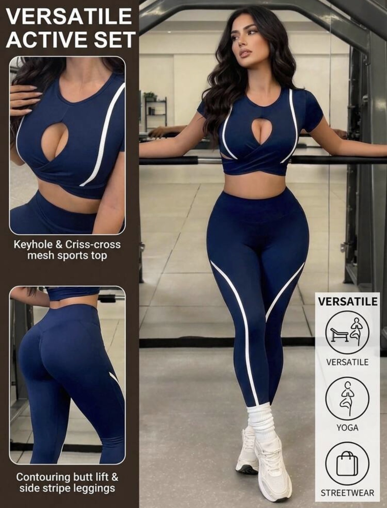 Slayform Conjunto deportivo sexy de top corto y leggings para mujer