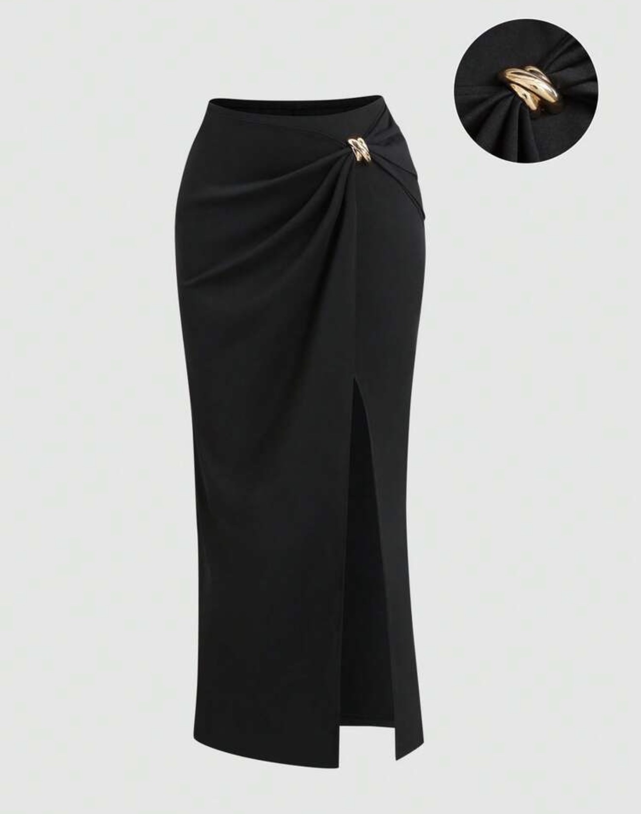 Sweetra Elegante falda de estilo francés casual de negocios para mujeres jóvenes, diseño vintage simple con hebilla de metal lateral y detalle de nudo retorcida