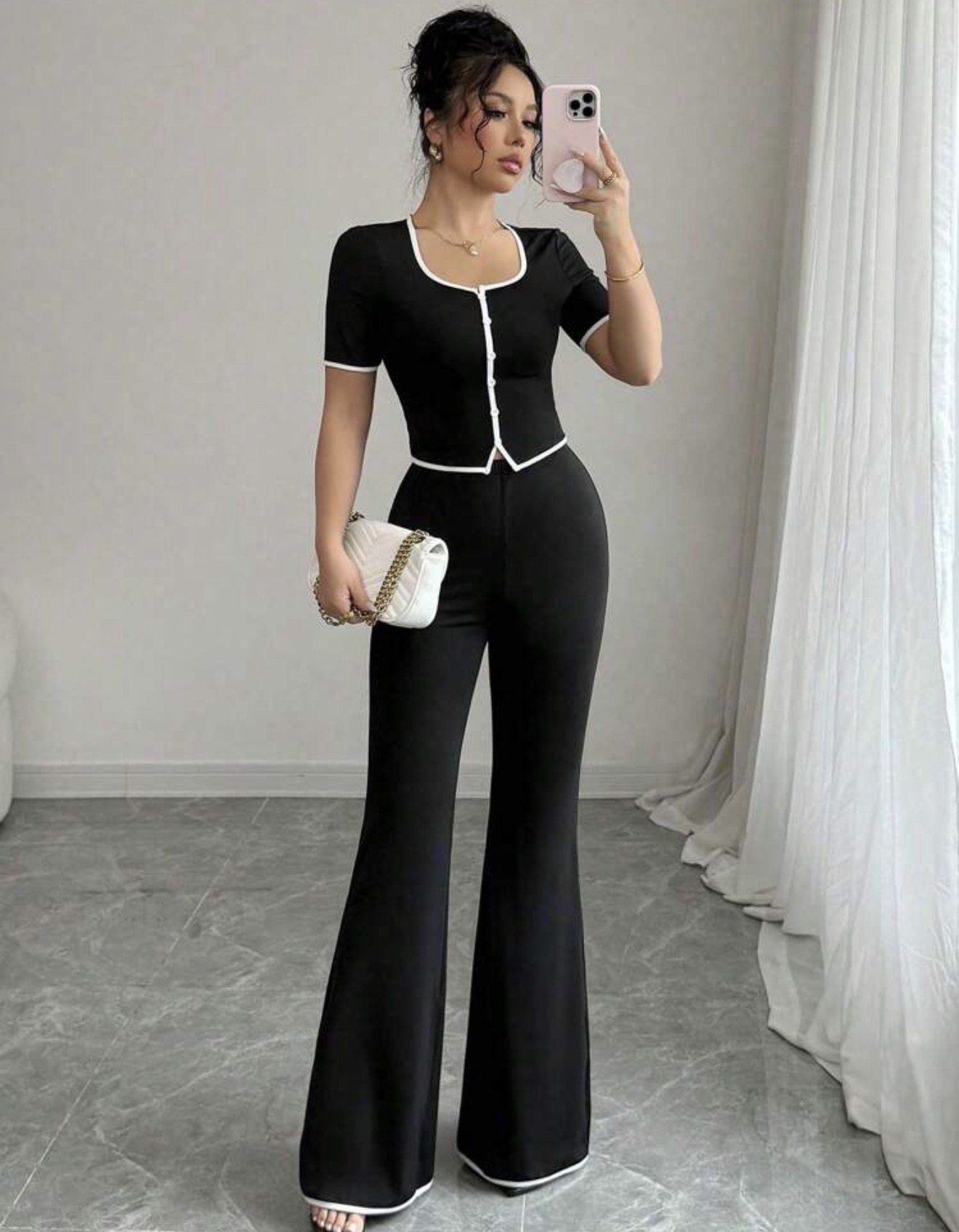 Elenzga Conjunto de 2 piezas para mujer con * 4.79 > top elegante de botones delanteros