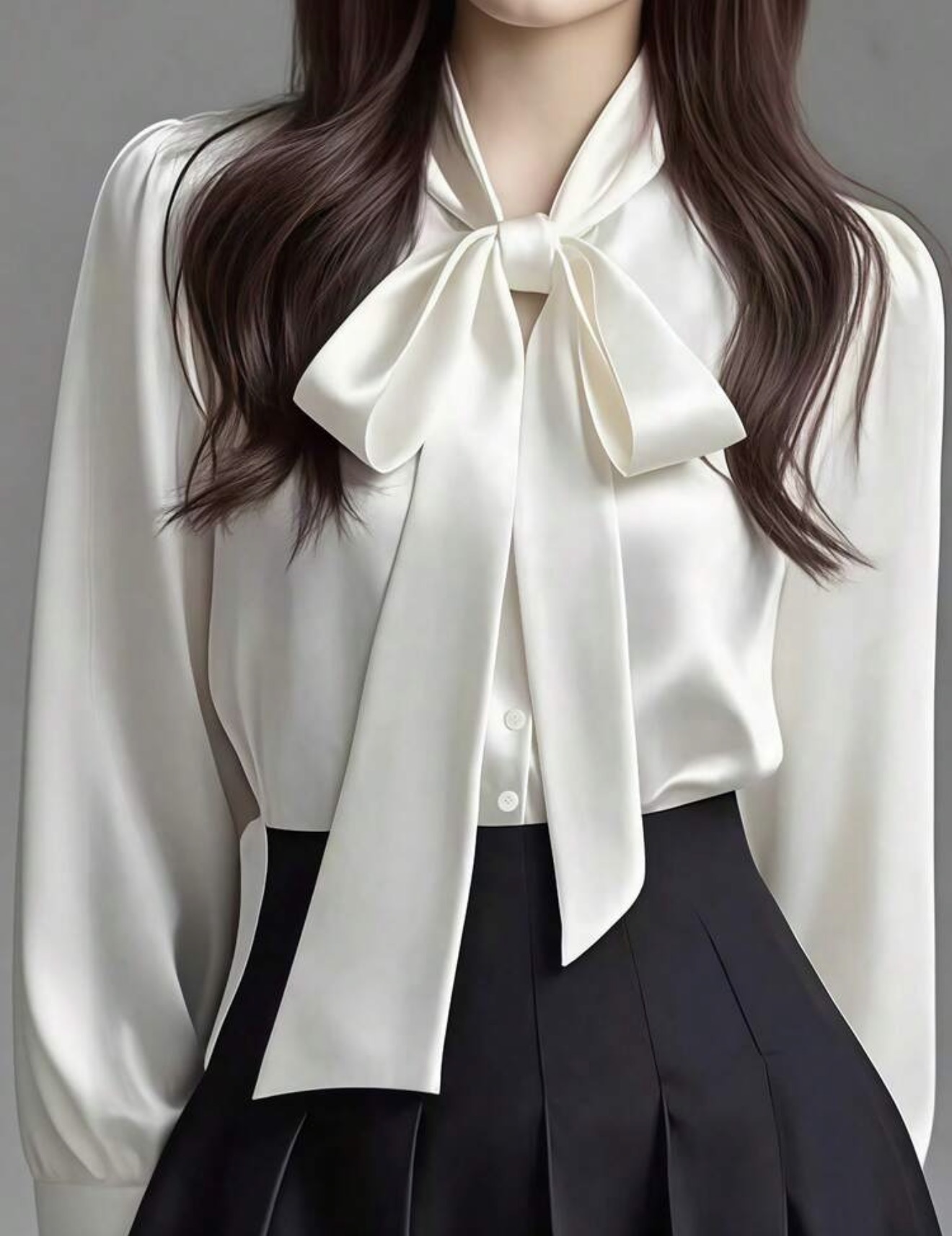 Camisa casual de manga larga de satén blanco elegante para mujer, blusa versátil y elegante