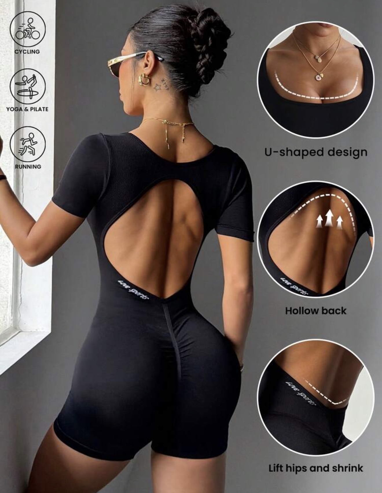 Mono ajustado con diseño cruzado deportivo y espalda descubierta de Slayform, atuendo de aeropuerto, mono ajustado completo, atuendo de gimnasio para mujer