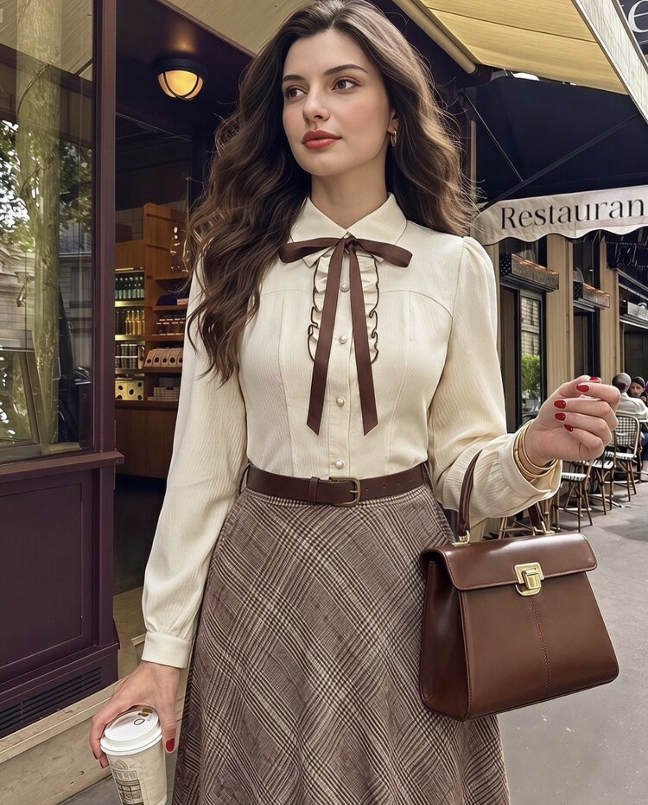 Vintamour Blusa elegante vintage para mujer con ribete en contraste, lazo, cuello con volantes, botones