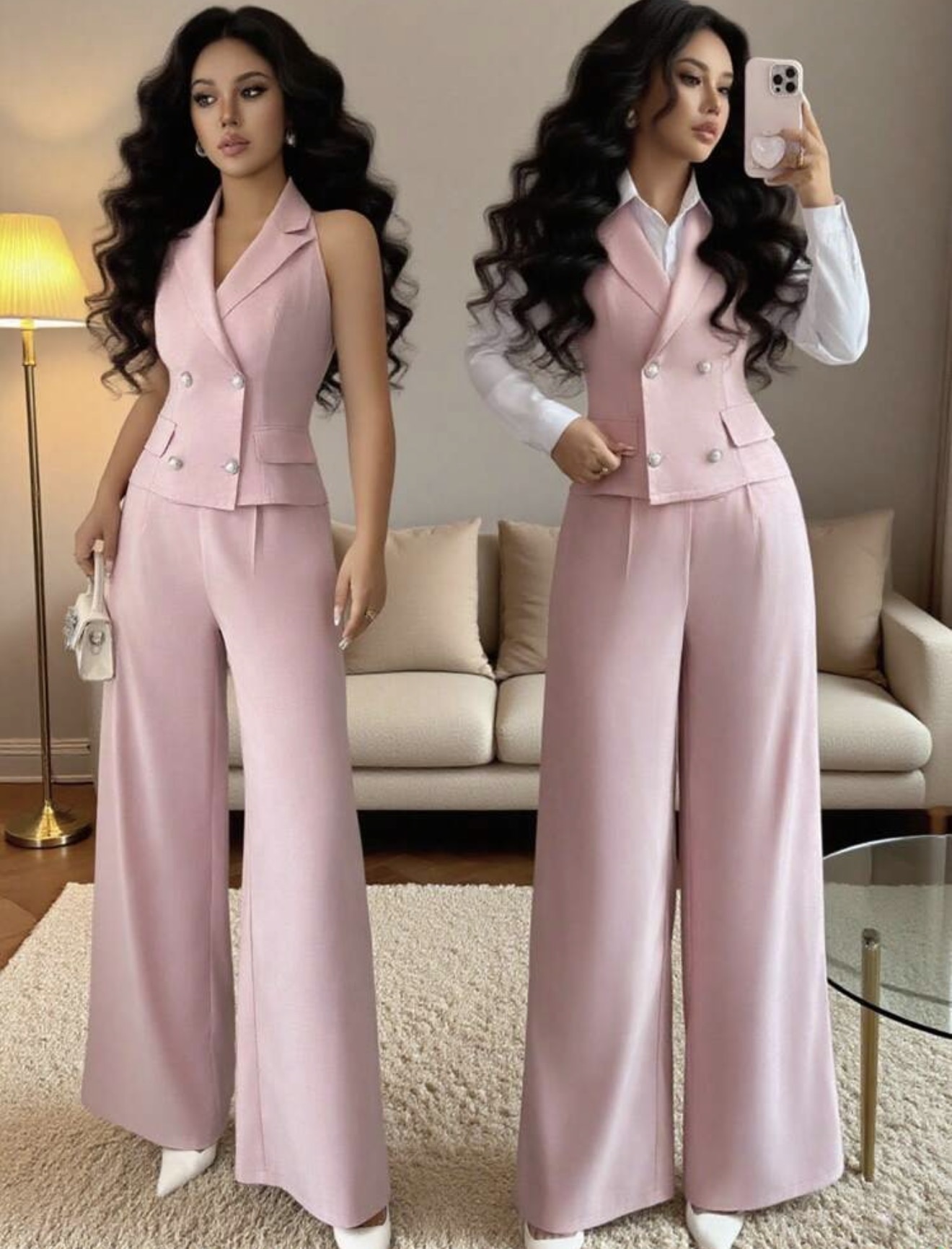 Elenzga Conjunto de traje de negocios para mujer de 2 piezas