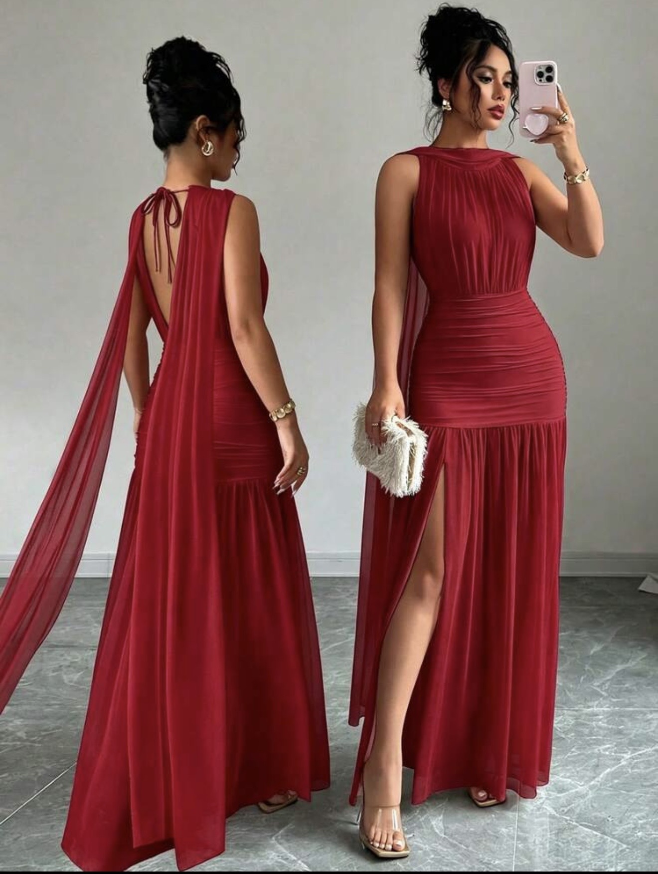 Vestido Elenzga con diseño de abertura y plisado