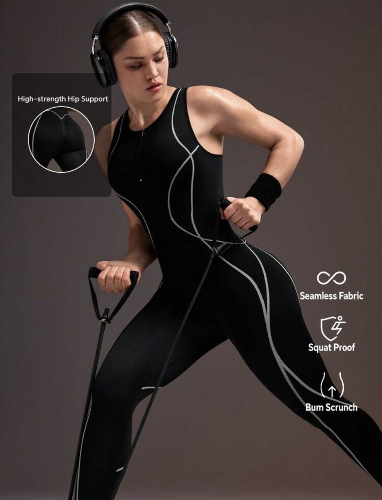 Powerista Conjunto de top deportivo sin costuras con costuras de contraste negro & leggings de largo hasta el tobillo